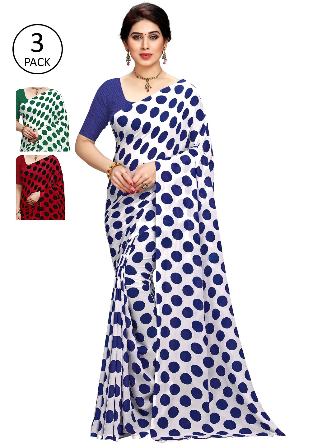 

KALINI Pack of 3 Printed Saree, Red