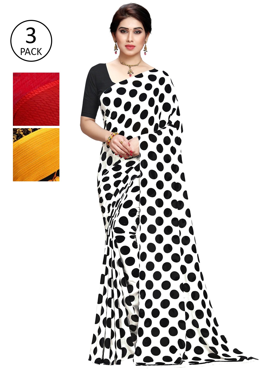 

KALINI Pack of 3 Printed Sarees, White