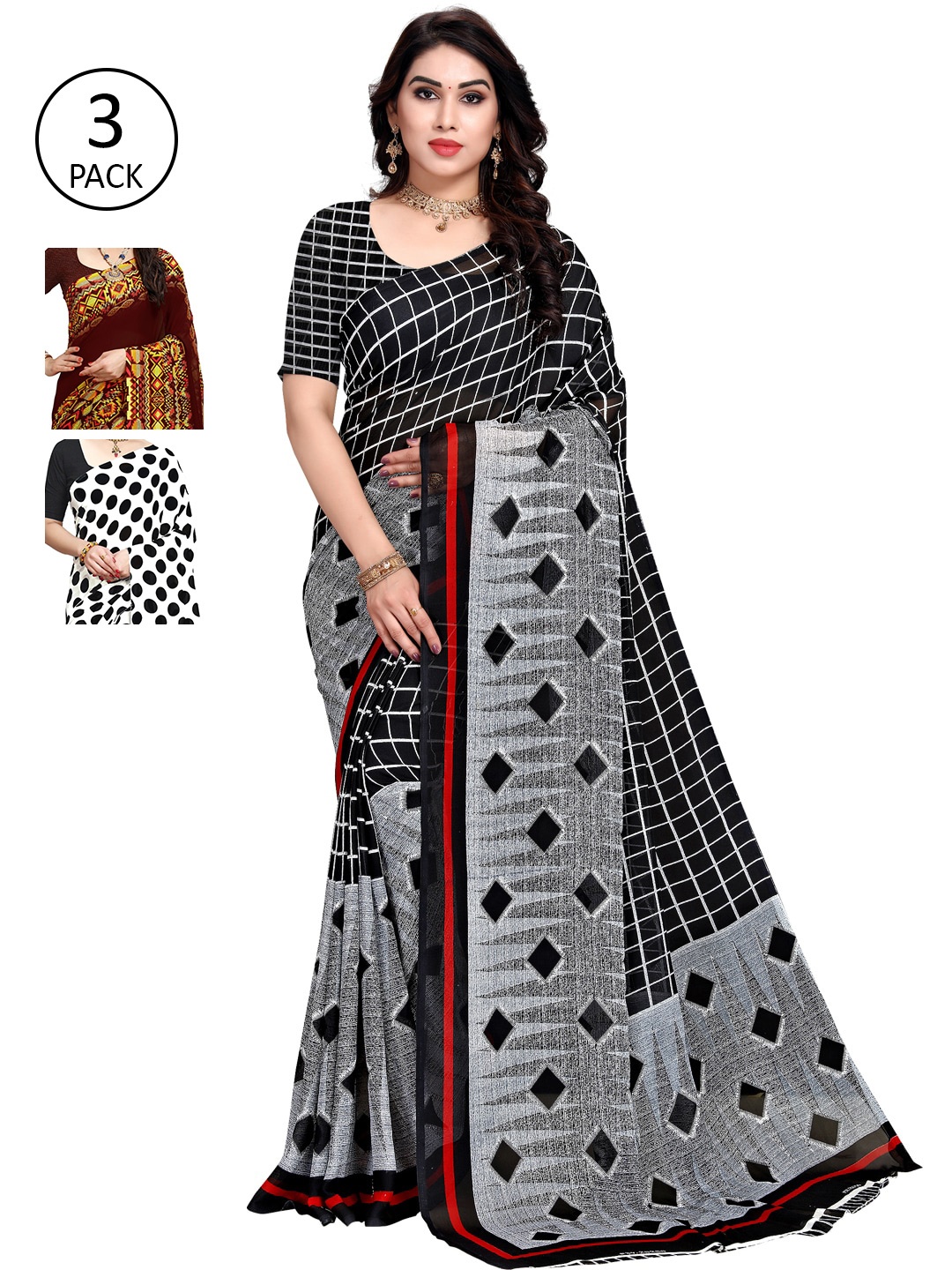 

KALINI Pack Of 3 Printed Saree, White