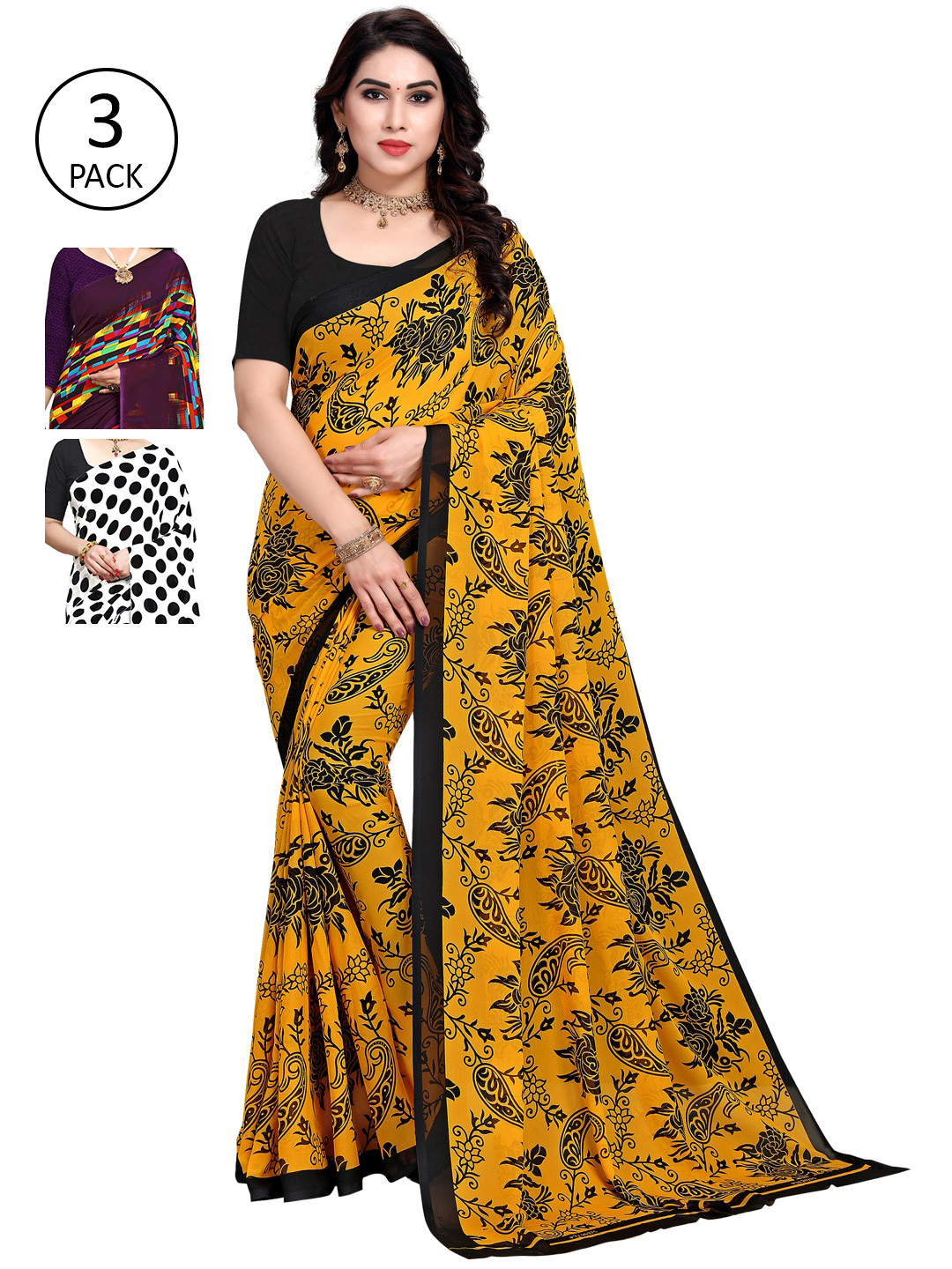 

KALINI Pack of 3 Printed Sarees, Multi