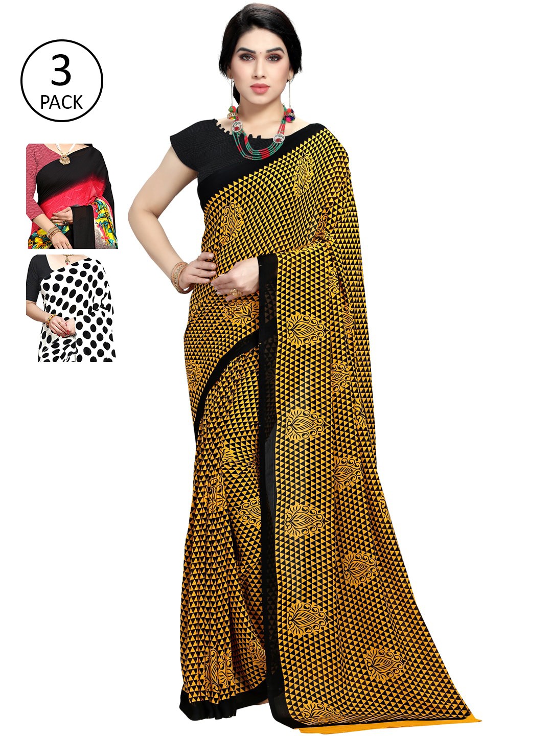 

ANAND SAREES Pack of 3 Printed Sarees, Multi