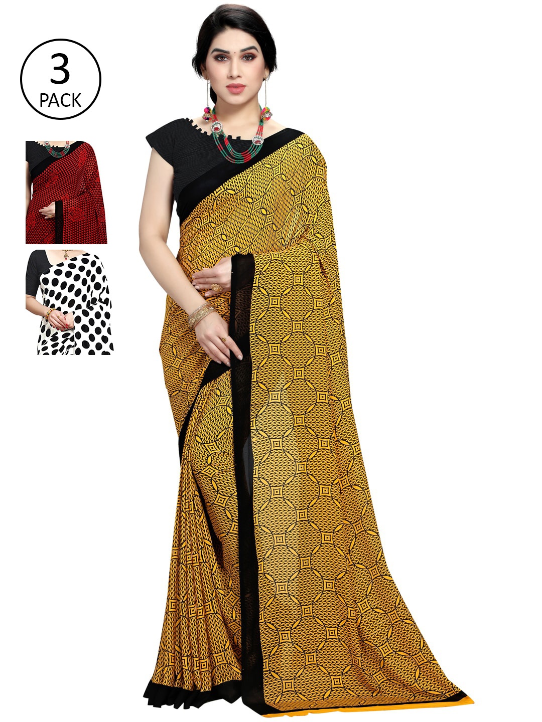 

KALINI Pack of 3 Printed Sarees, Multi