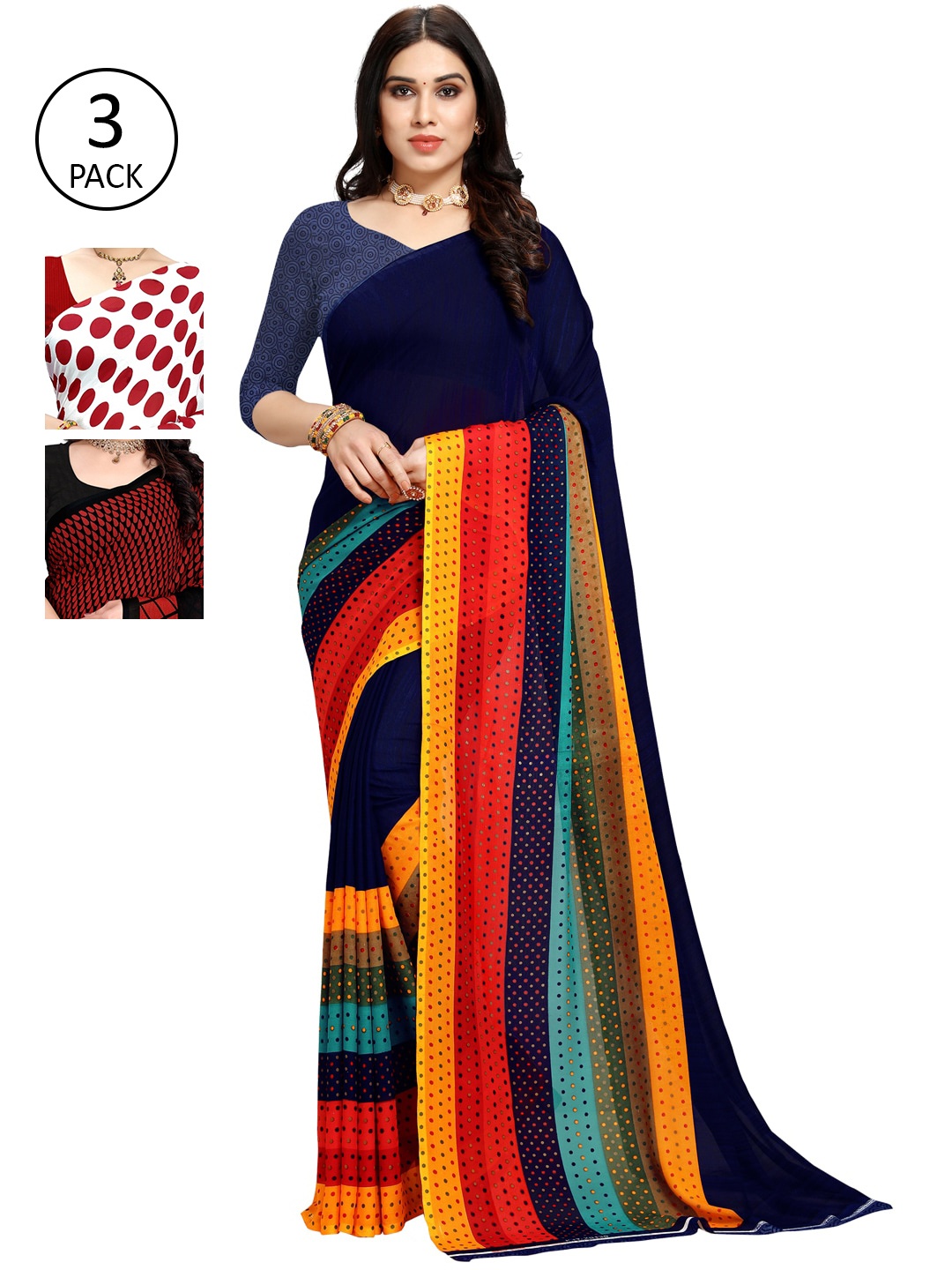 

KALINI Pack of 3 Printed Sarees, Multi