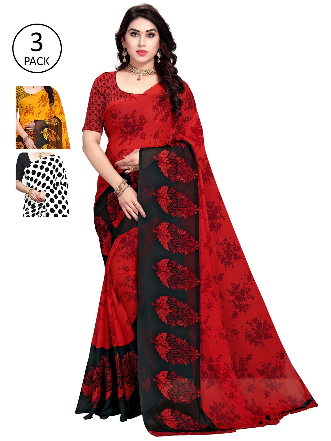 

KALINI Pack Of 3 Saree, White