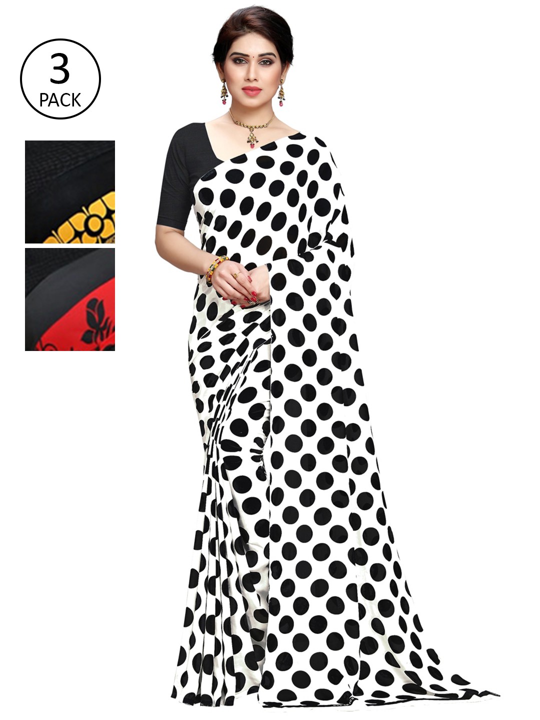 

KALINI Pack Of 3 Multicoloured Printed Sarees, Black