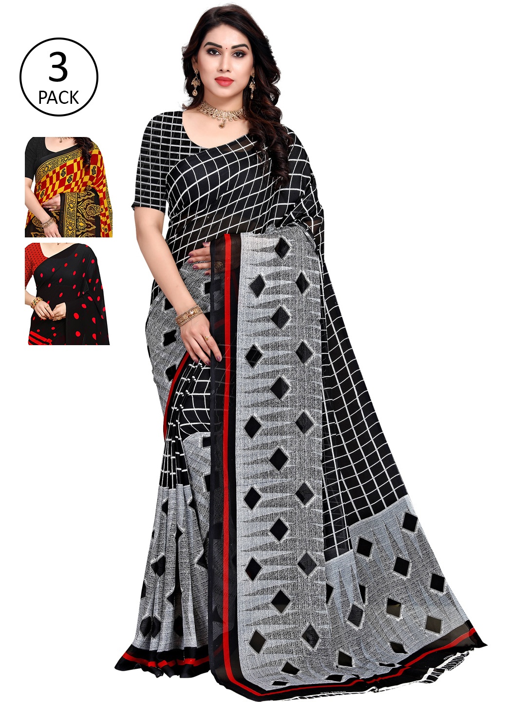 

KALINI Women Pack Of 3 Printed Sarees, Yellow