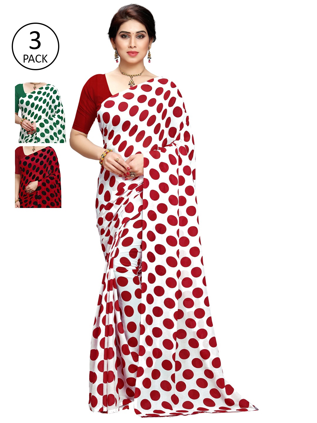 

KALINI Pack Of 3 Printed Poly Georgette Sarees, Black