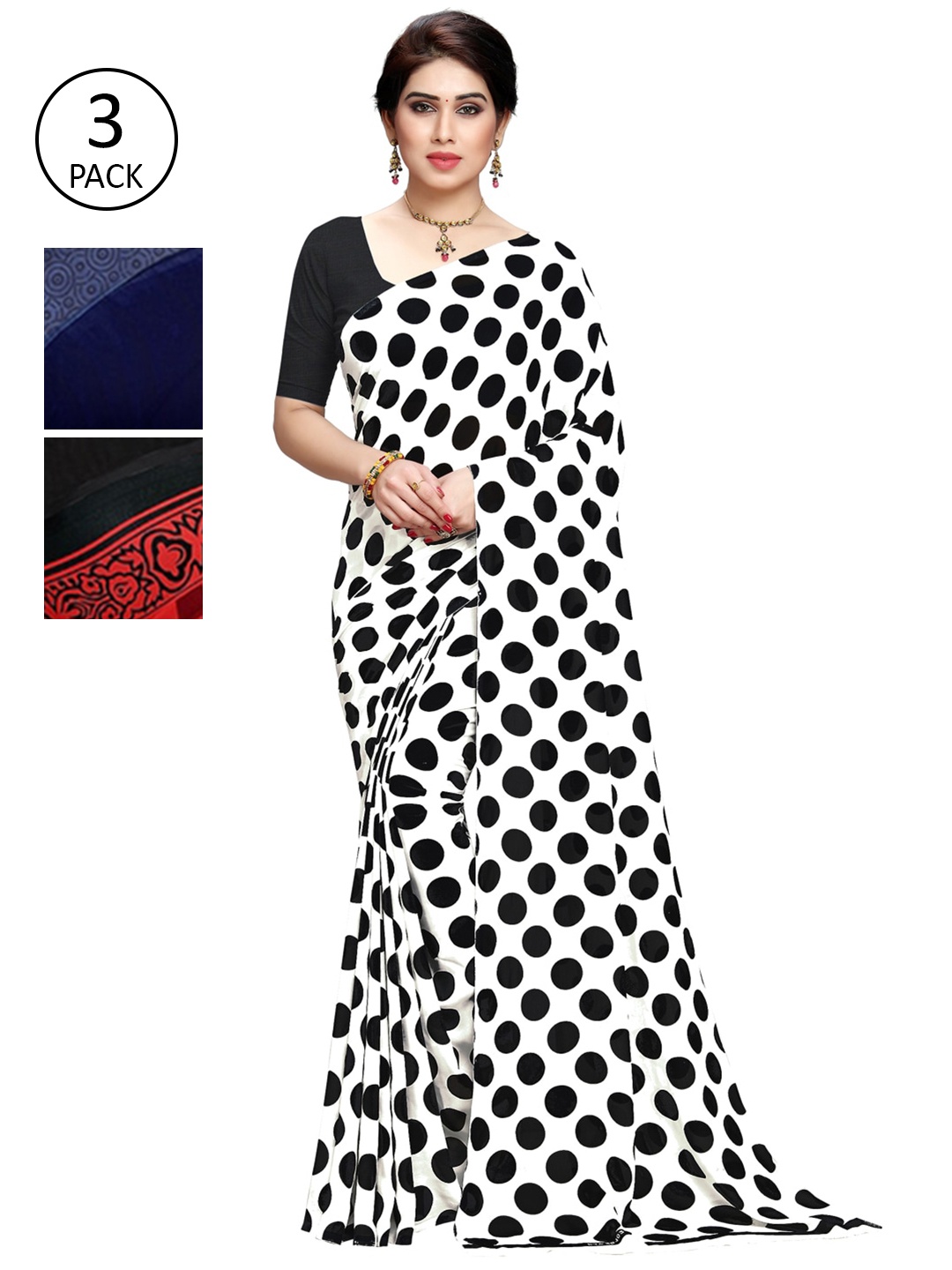 

KALINI Pack Of 3 Printed Saree, Black