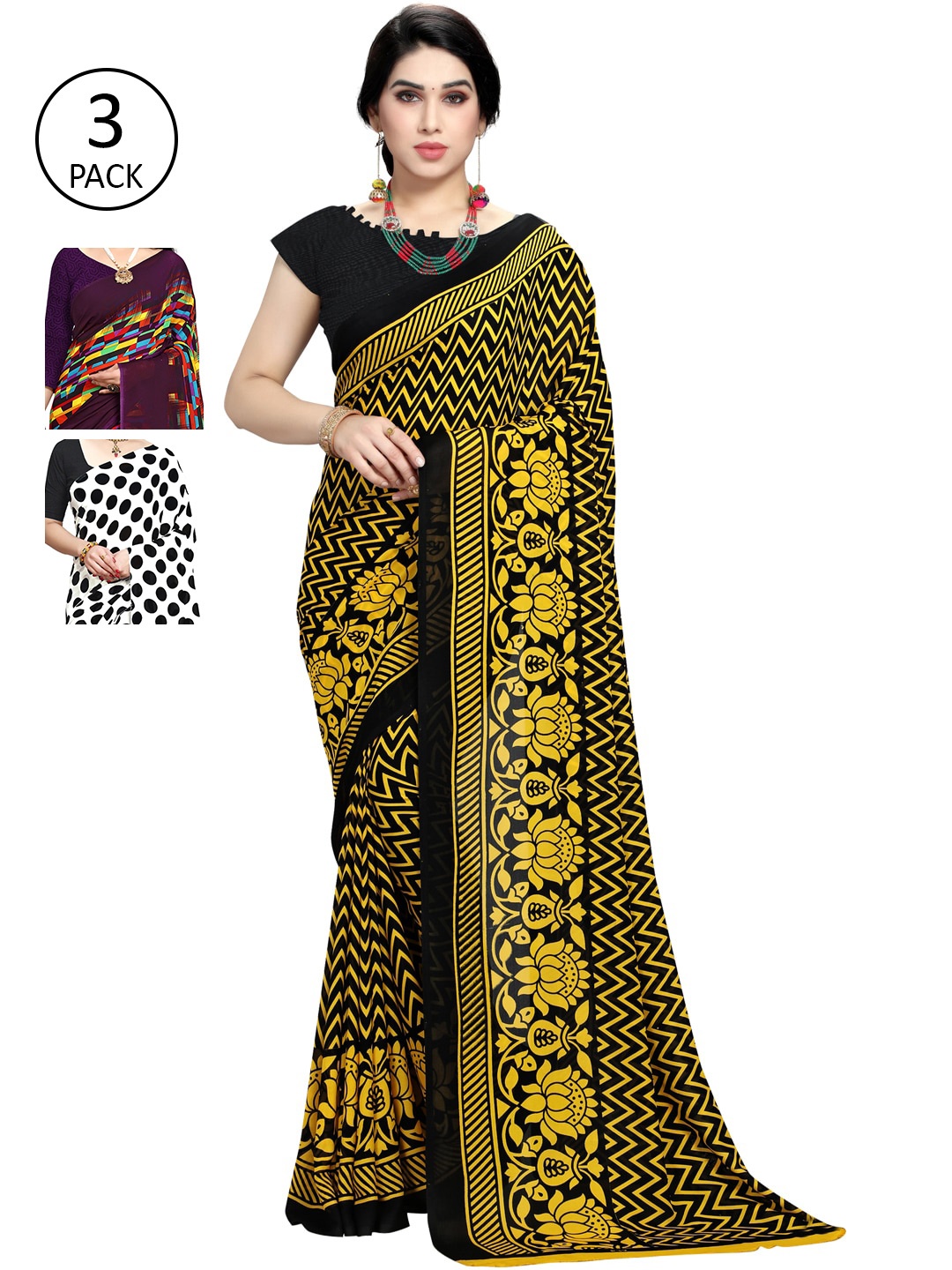 

KALINI Pack Of Three Printed Saree, White