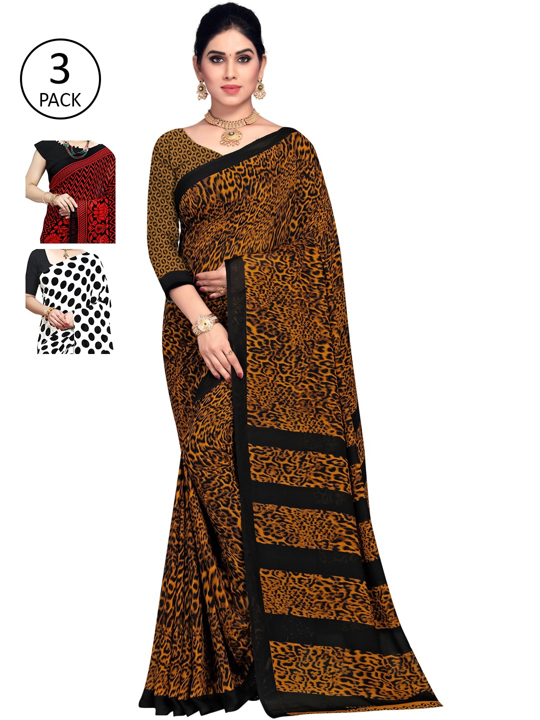 

KALINI Pack Of 3 Saree, White