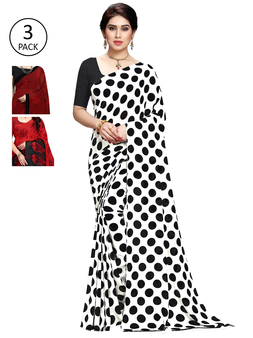 

KALINI Pack Of 3 aree, Red