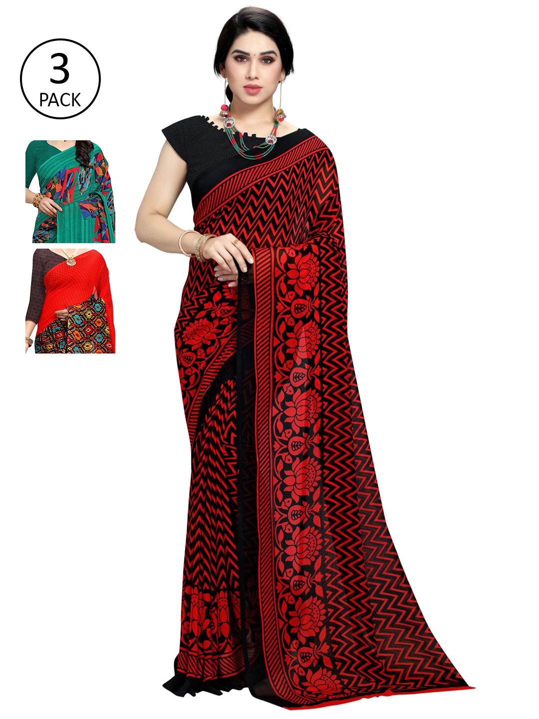 

KALINI Multicoloured Pack of 3 Printed Saree, Multi