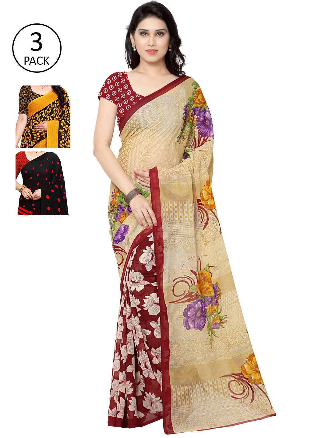 

KALINI Women Pack Of 3 Printed Sarees, Blue