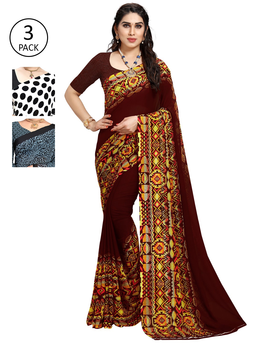 

KALINI Pack Of 3 Multicoloured Printed Sarees, Multi