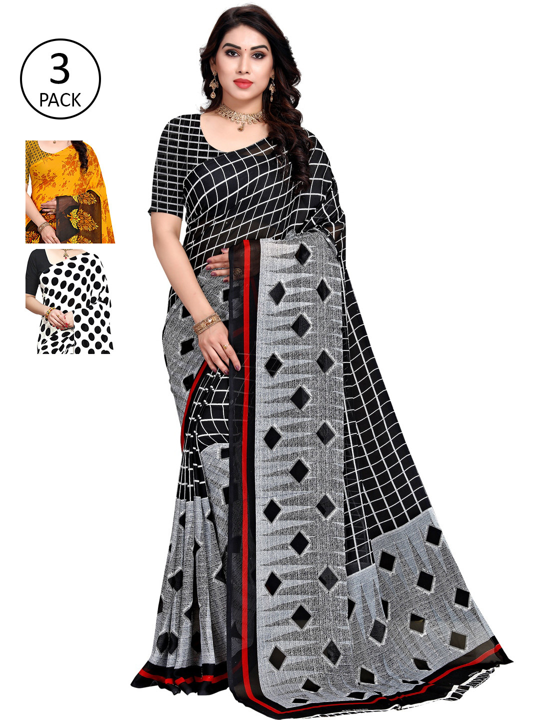 

KALINI Multicoloured Pack of 3 Saree, Multi