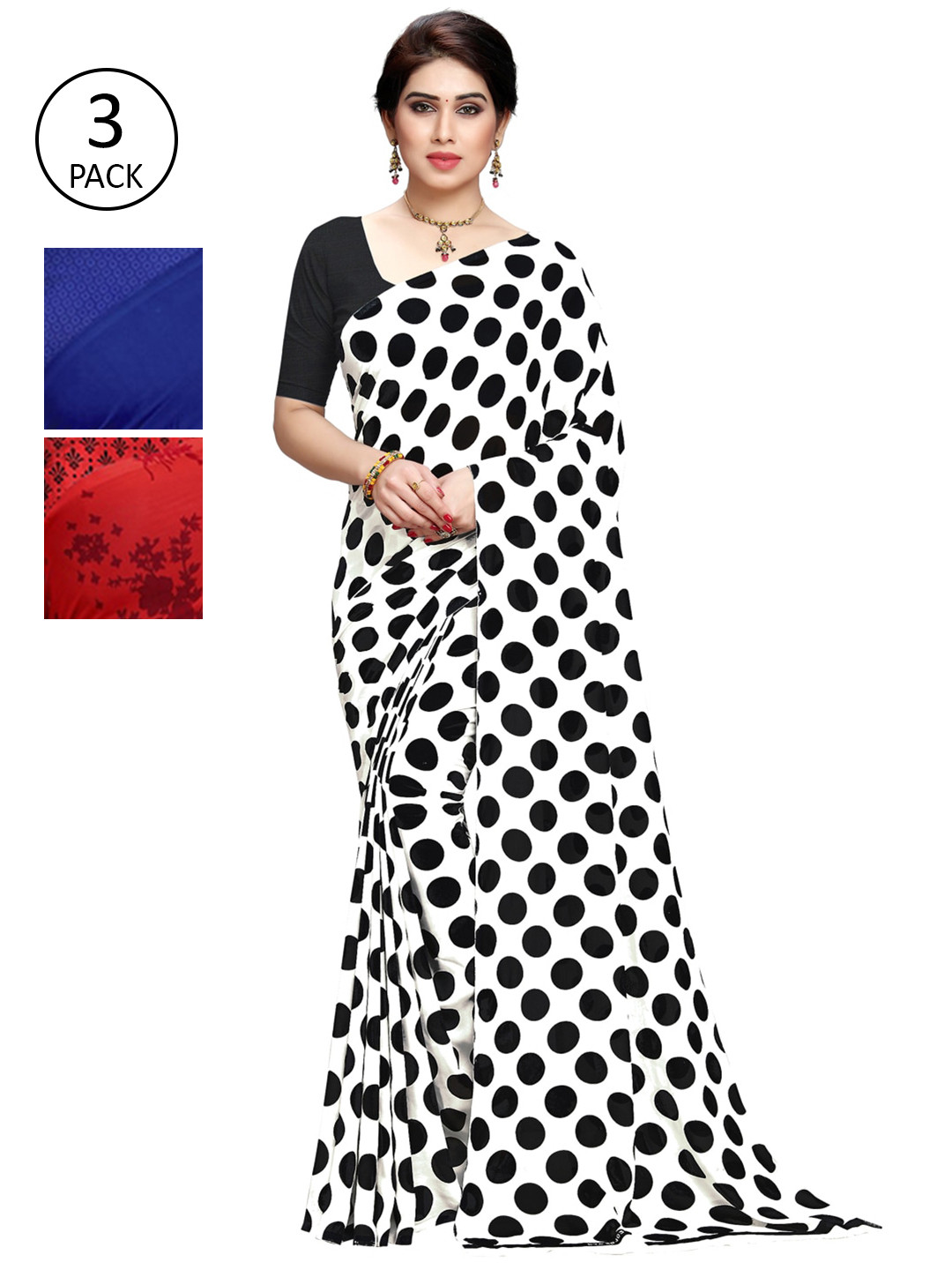 

KALINI Pack of 3 Printed Sarees, White