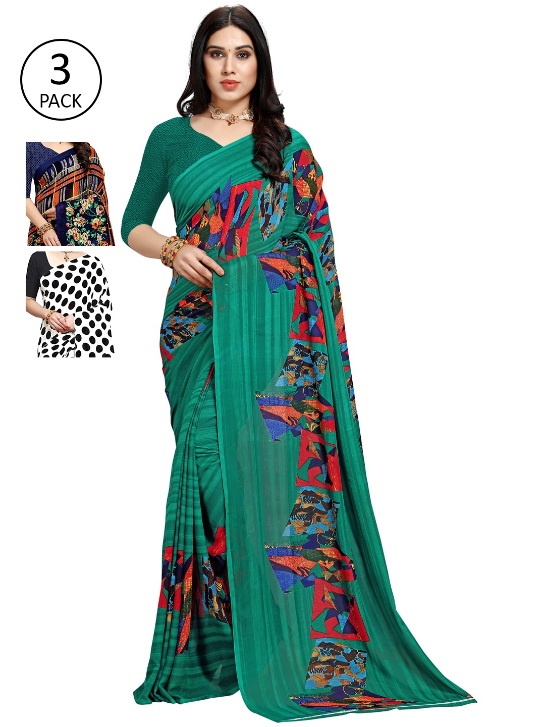 

KALINI Pack of 3 Printed Saree, Multi