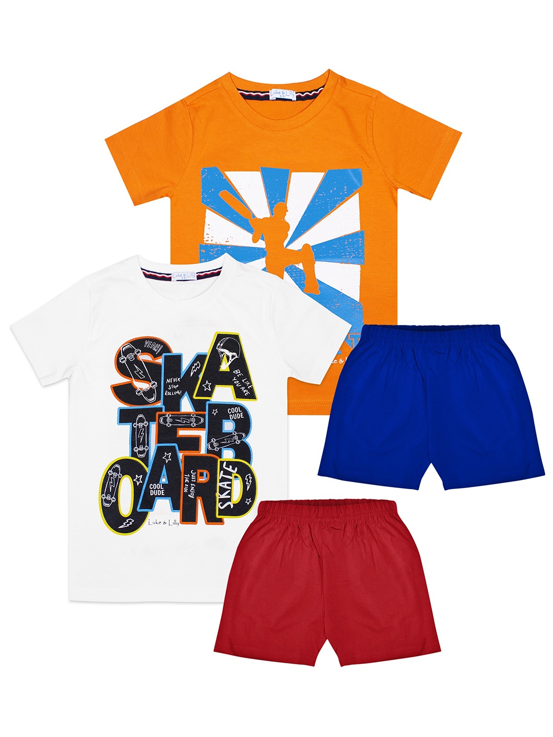 

Luke & Lilly Boys White & Orange Set of 2 Printed T-shirt with Shorts
