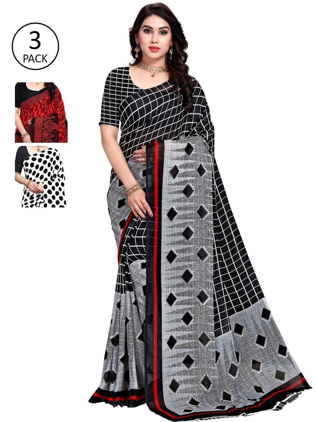 

KALINI Pack Of 3 Saree, White