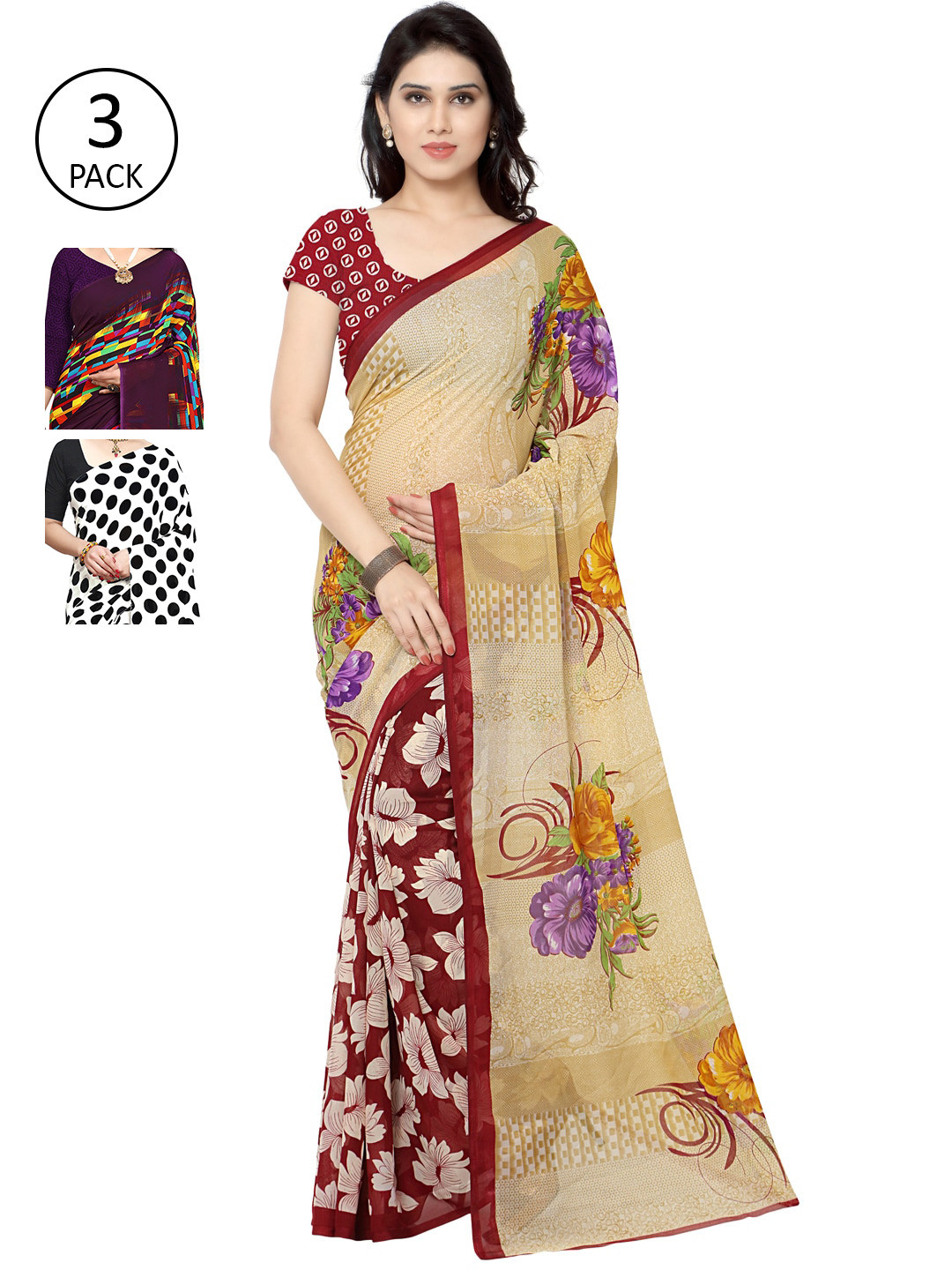 

KALINI Pack of 3 Printed Sarees, Multi