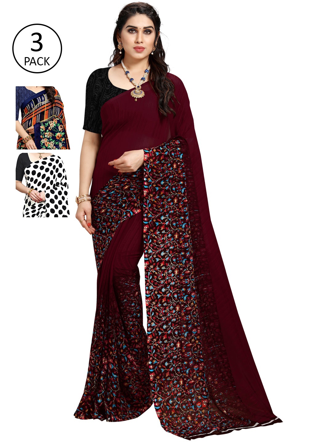 

KALINI Pack of 3 Printed Sarees, Multi