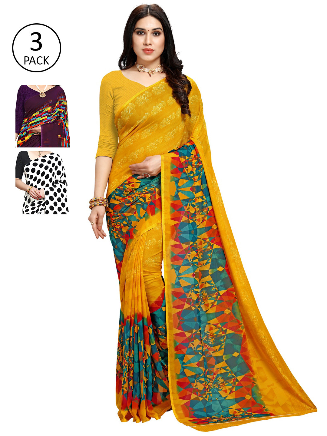 

KALINI Pack of 3 Printed Sarees, Multi