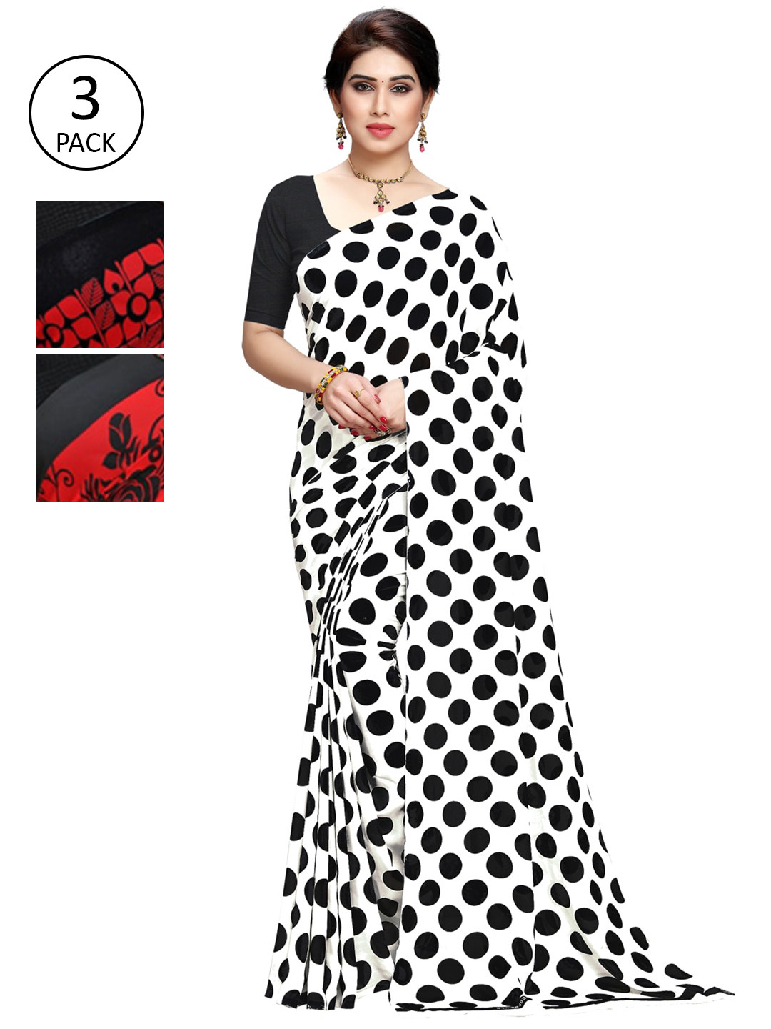 

KALINI Pack Of 3 Printed Saree, White