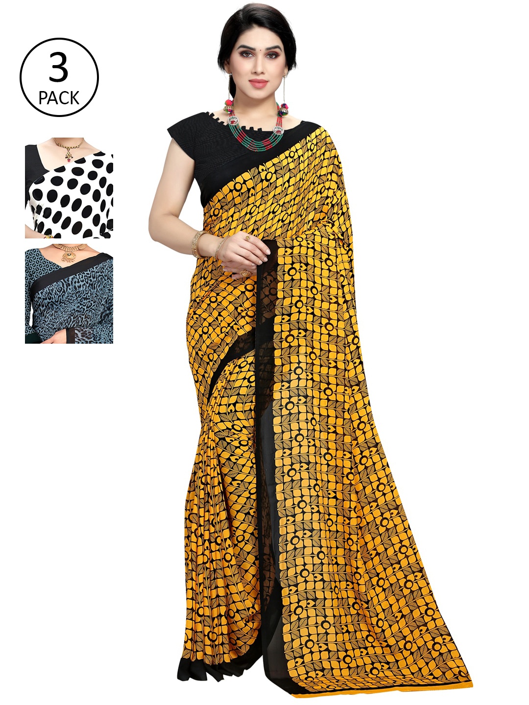 

KALINI Women Pack Of 3 Printed Saree, Yellow