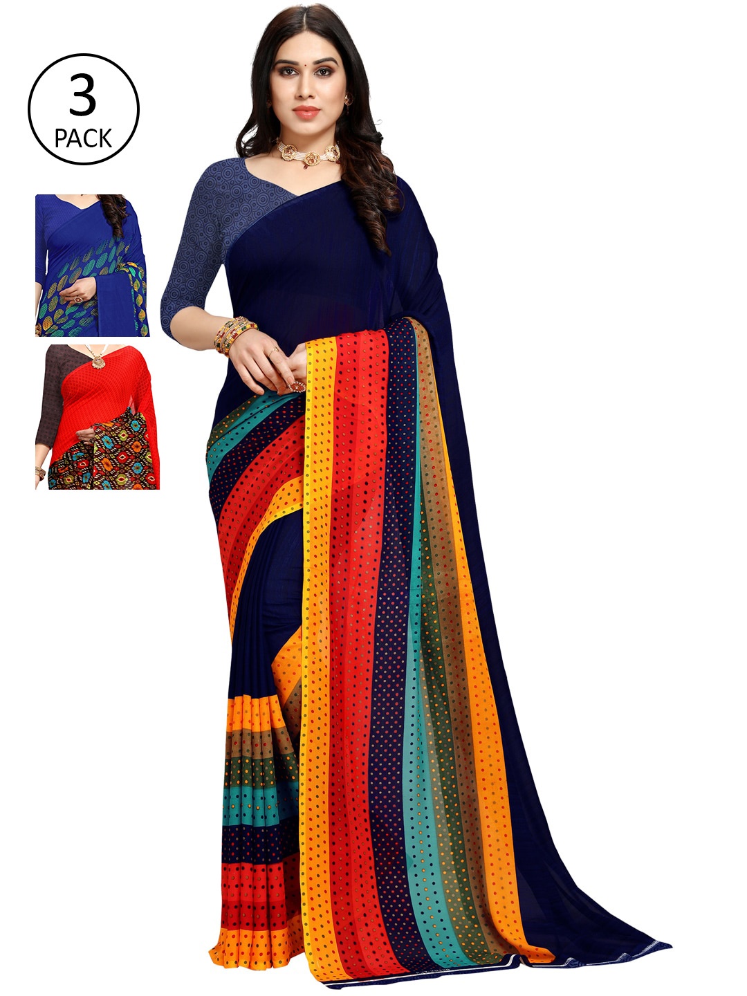 

KALINI Multicoloured Pack of 3 Printed Saree, Multi