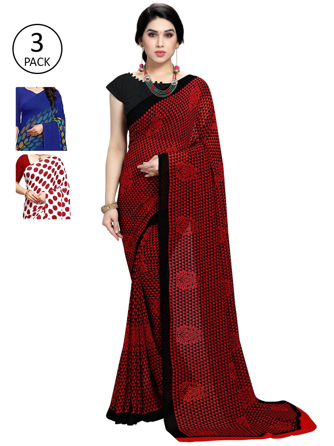 

KALINI Pack of 3 Printed Sarees, Multi