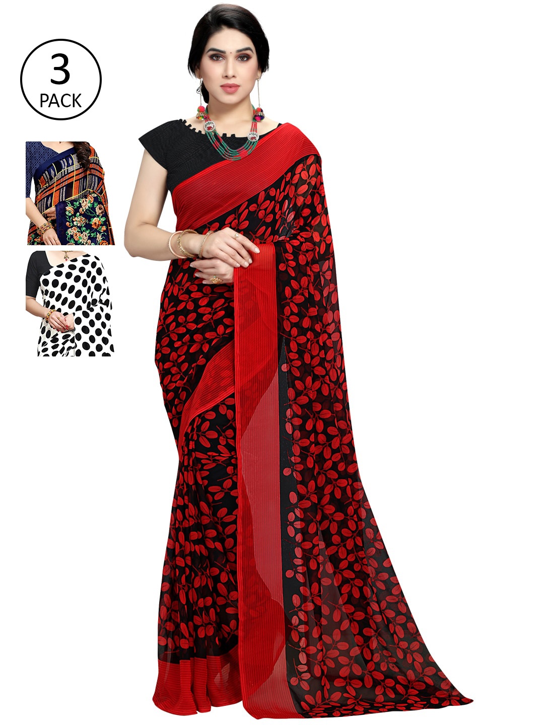 

KALINI Pack Of Three Printed Saree, White