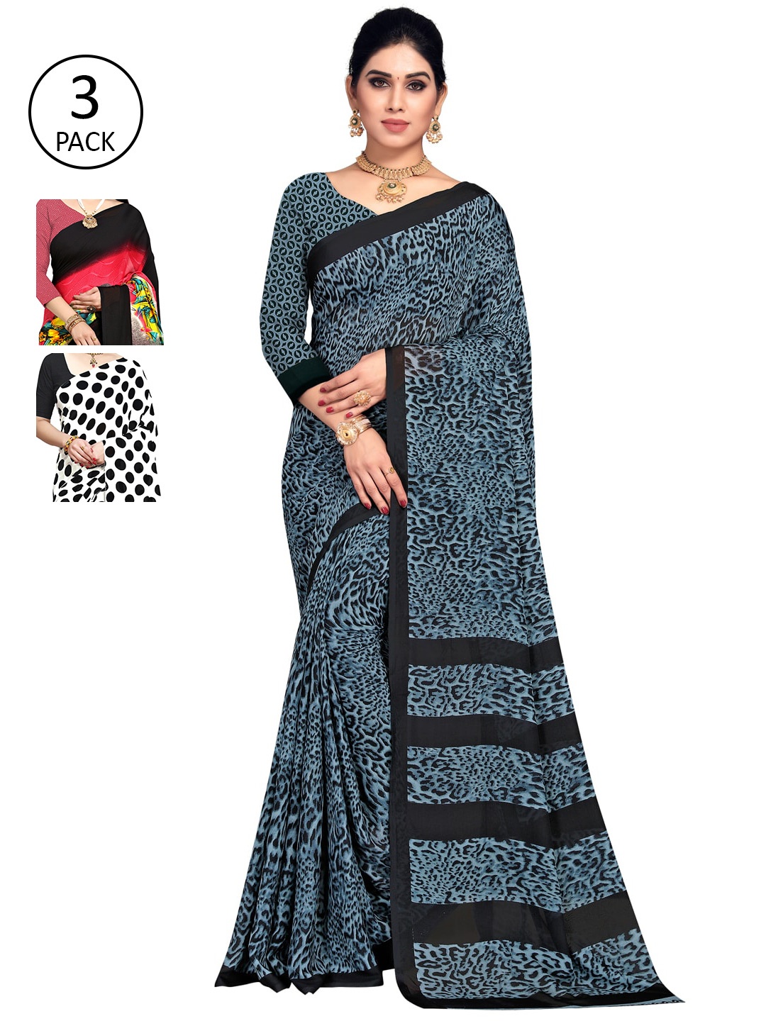 ANAND SAREES Black & Red Floral Saree