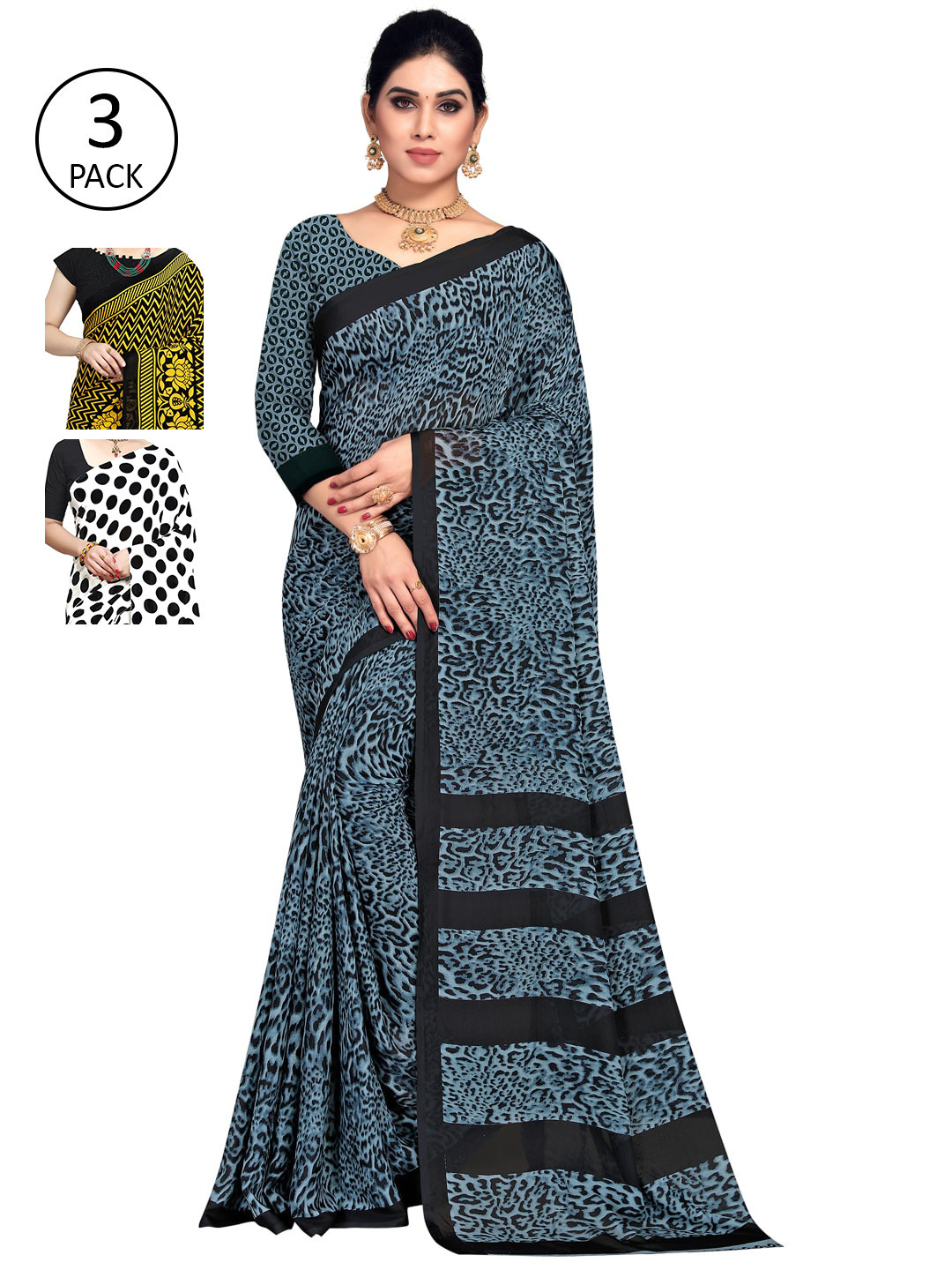 

ANAND SAREES White & Yellow Pack of 3 Printed Sarees