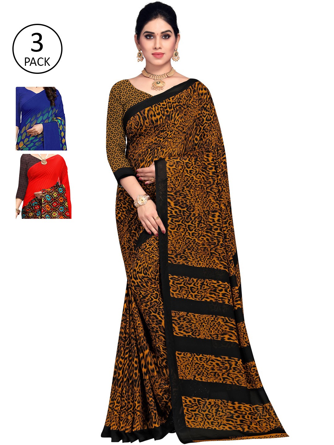 

KALINI Pack Of 3 Multicoloured Poly Georgette Sarees, Multi