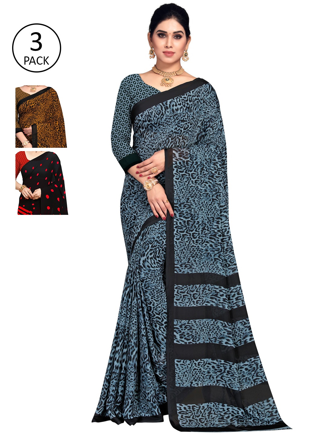 ANAND SAREES Pack of 3 Printed Saree, Multi