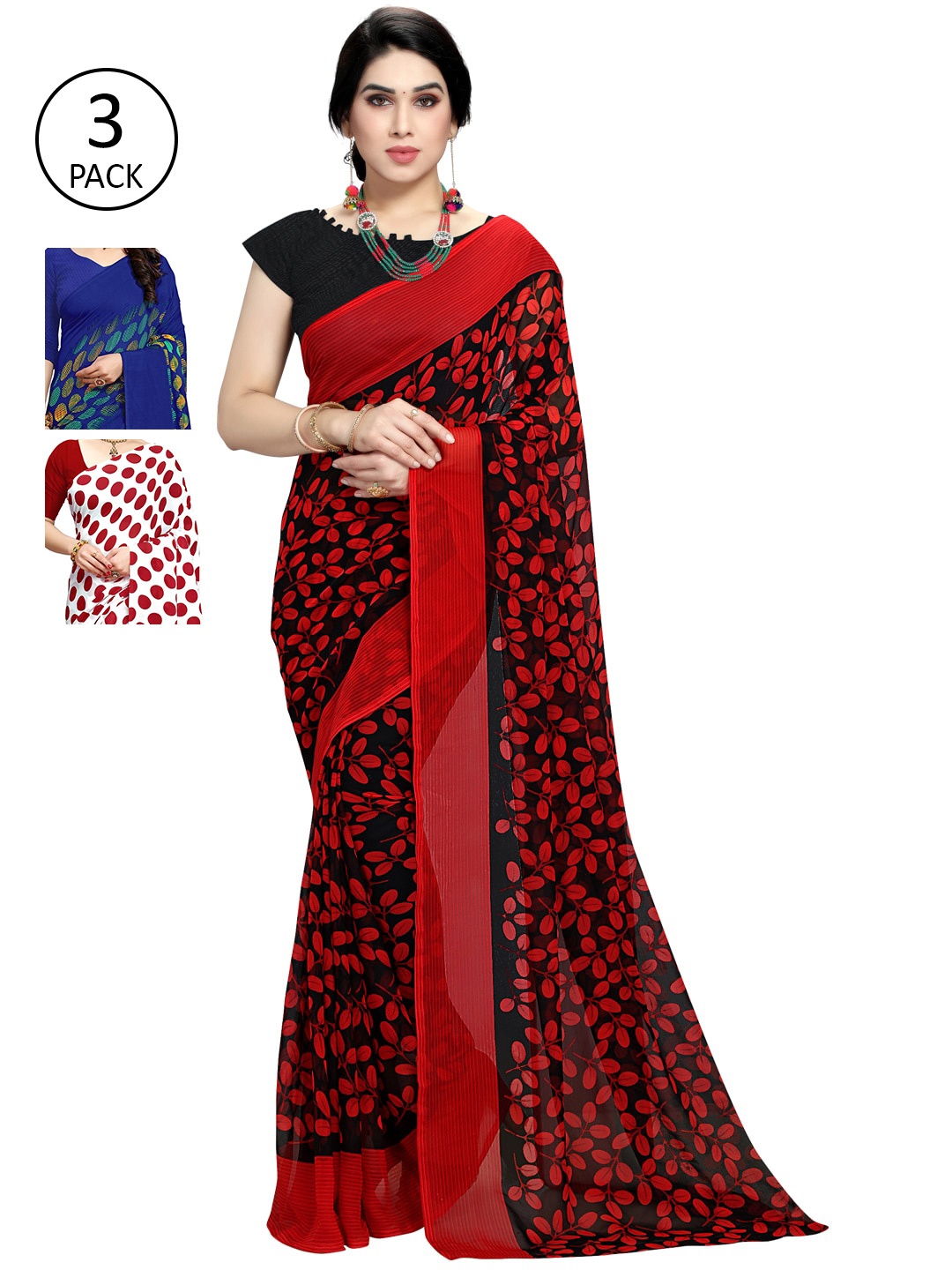

KALINI Pack of 3 Printed Sarees, Multi