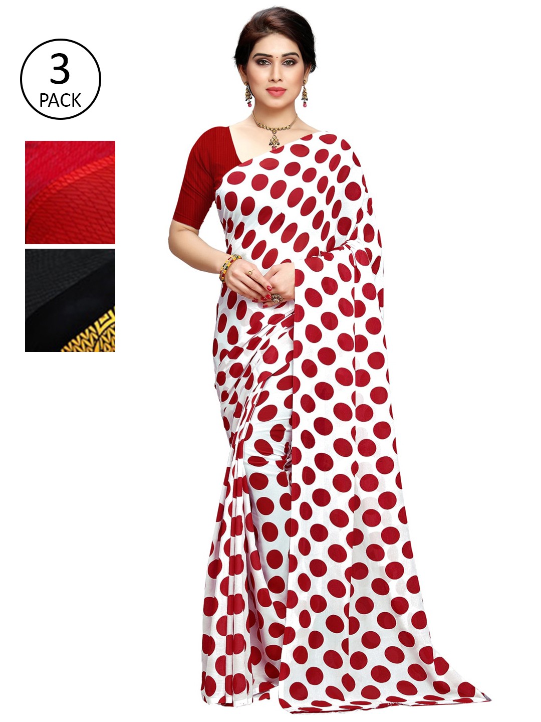 

KALINI White & Red Pack of 3 Saree