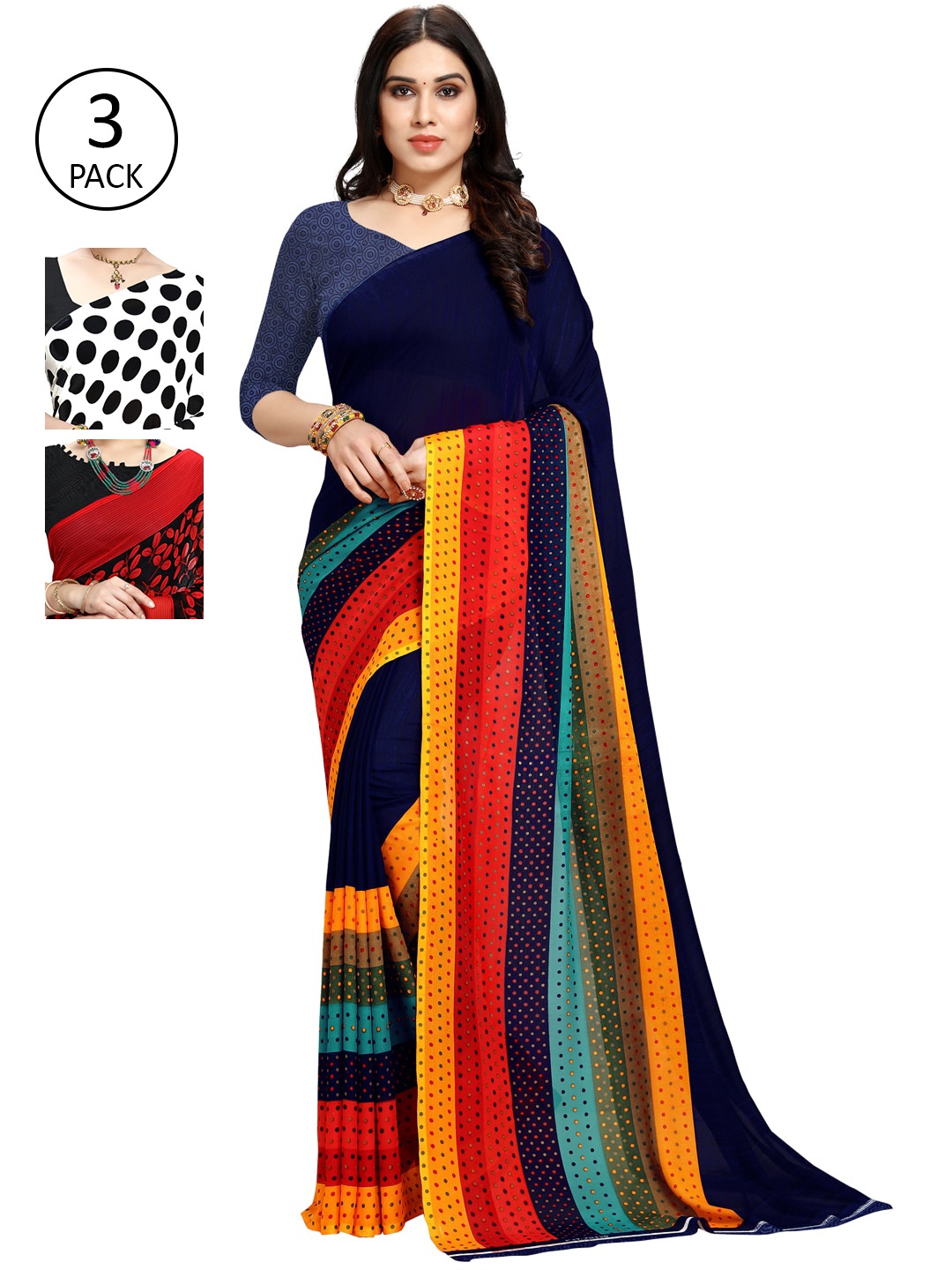 

KALINI Pack Of 3 Multicoloured Printed Sarees, Multi