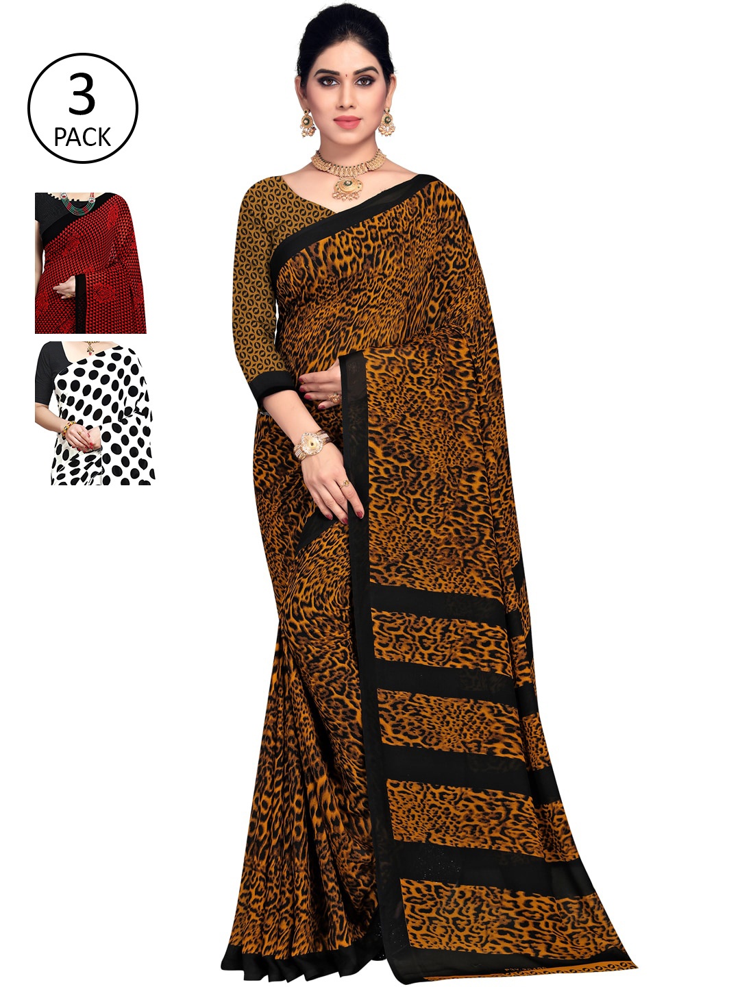 

KALINI White & Yellow Pack of 3 Printed Sarees
