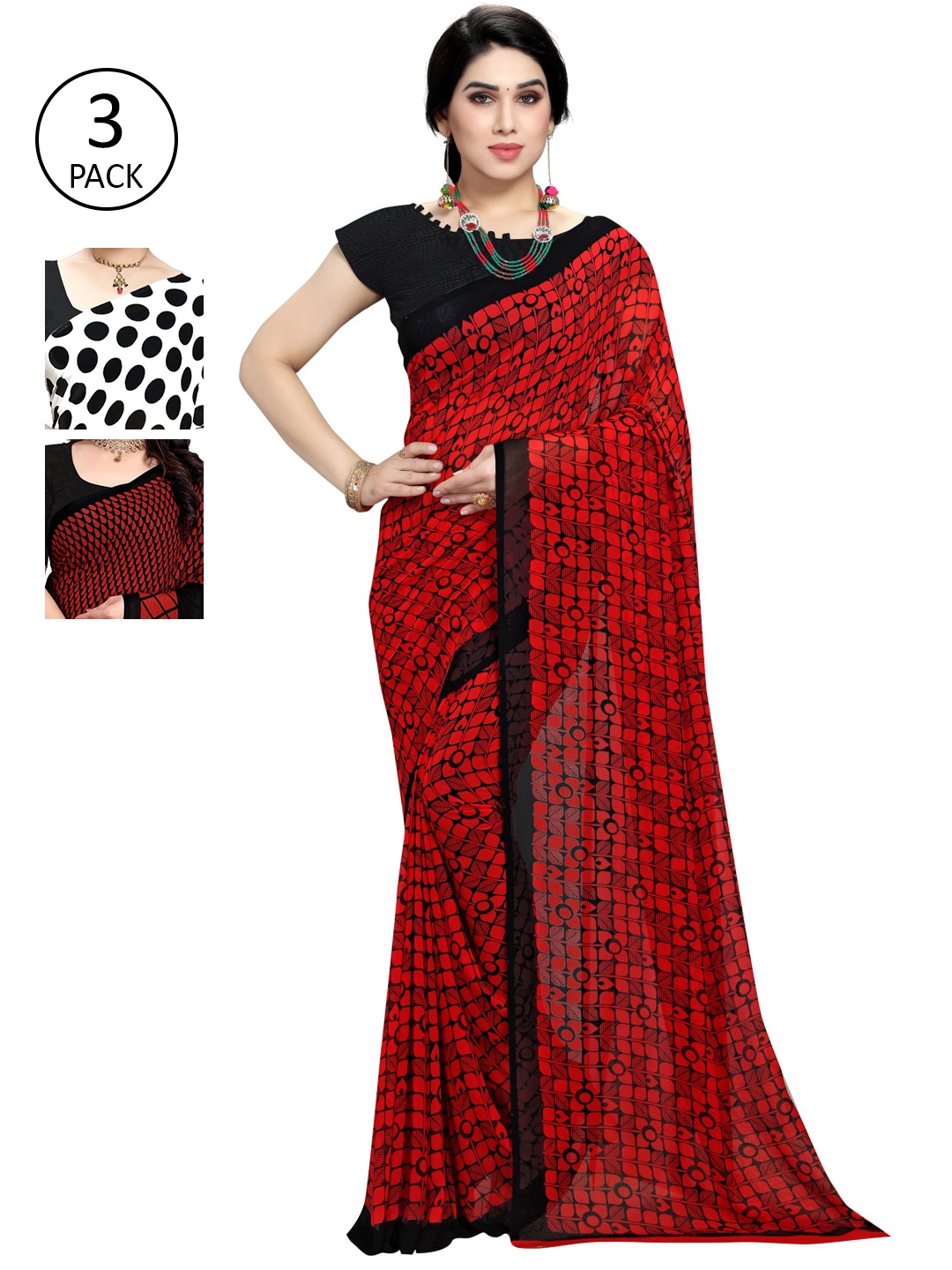 

KALINI Pack of 3 Printed Sarees, Multi