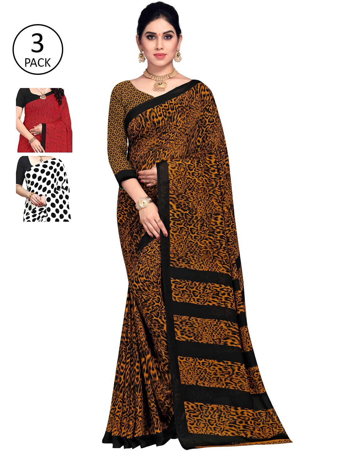 

KALINI Black & White Pack of 3 Printed Sarees