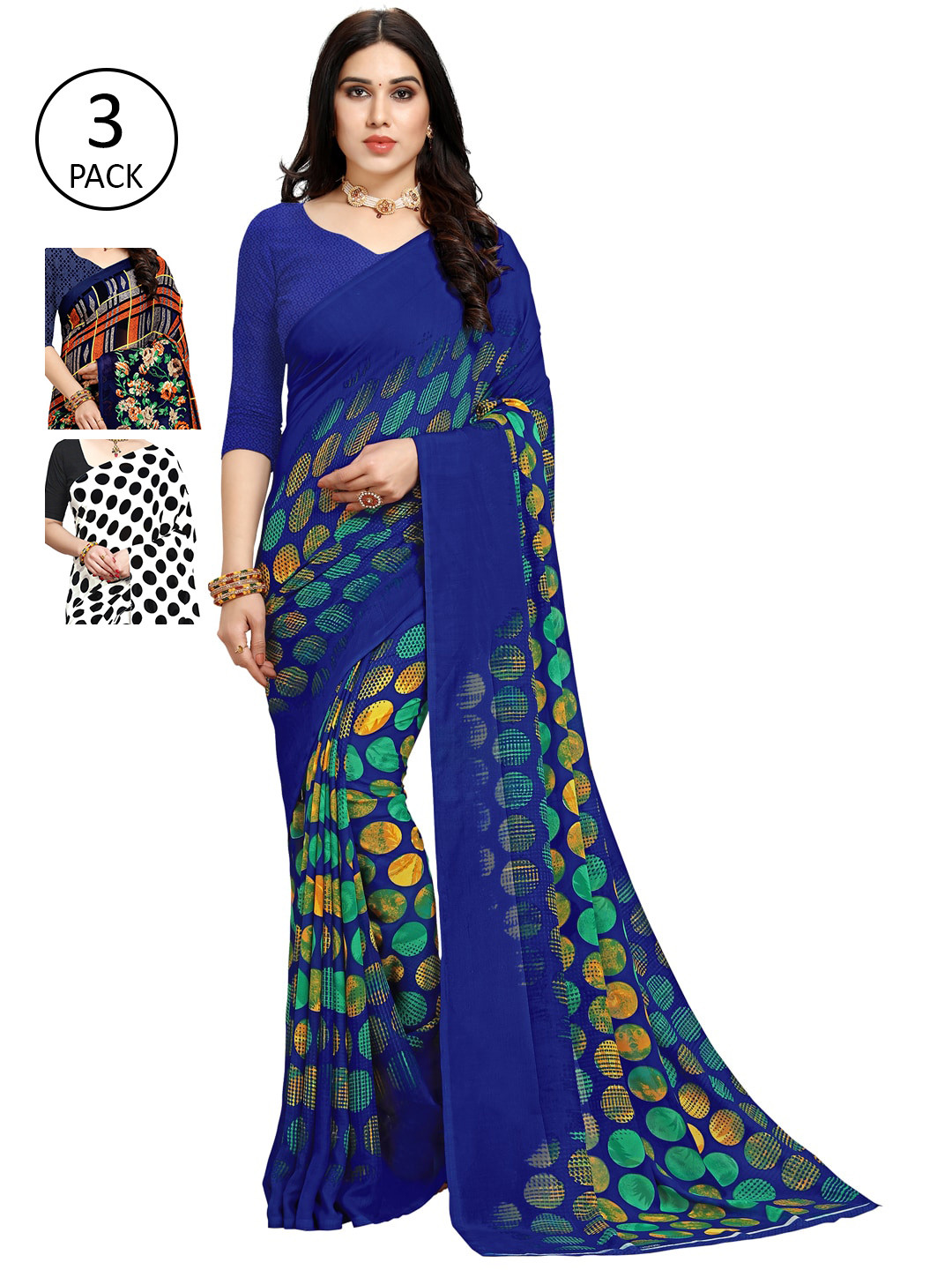 

KALINI Women Pack Of 3 Poly Georgette Saree, White