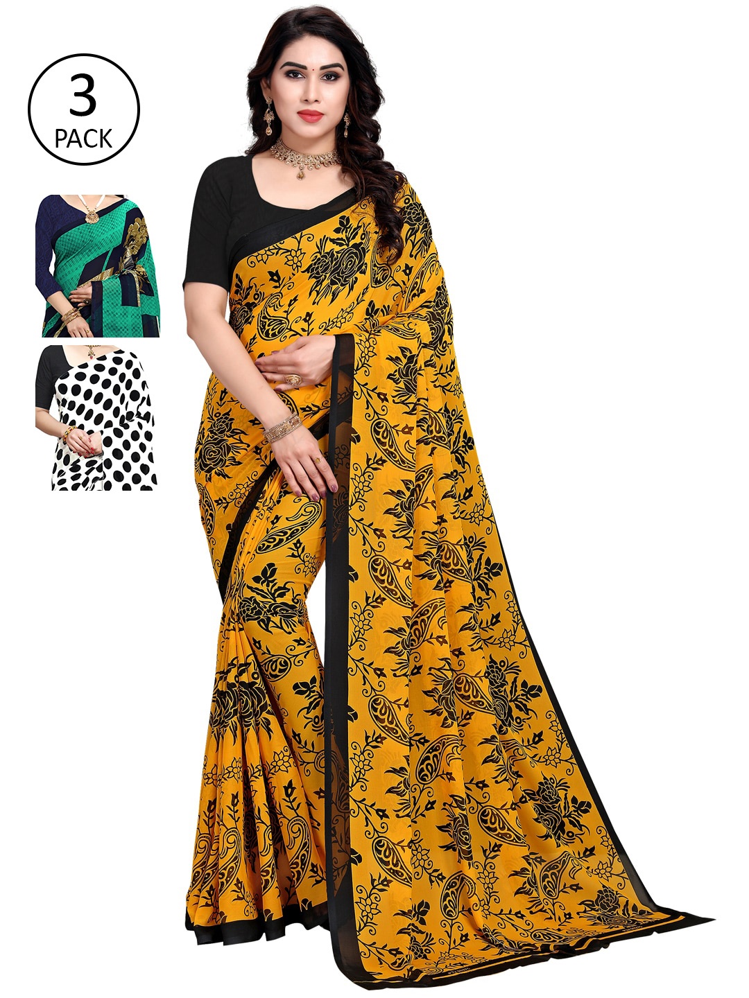 

KALINI Pack Of Three Printed Saree, White