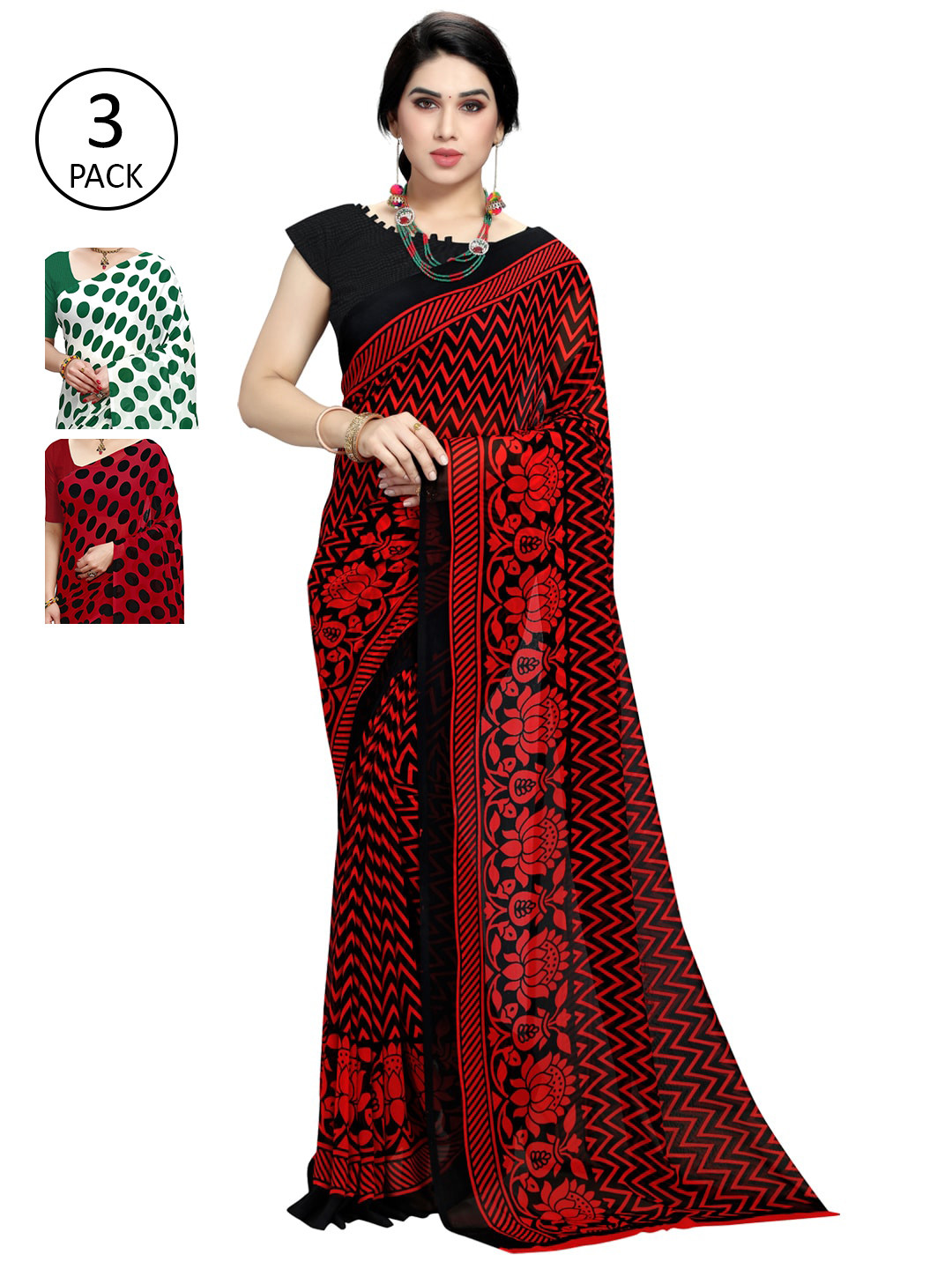 

KALINI Pack of 3 Printed Sarees, Multi