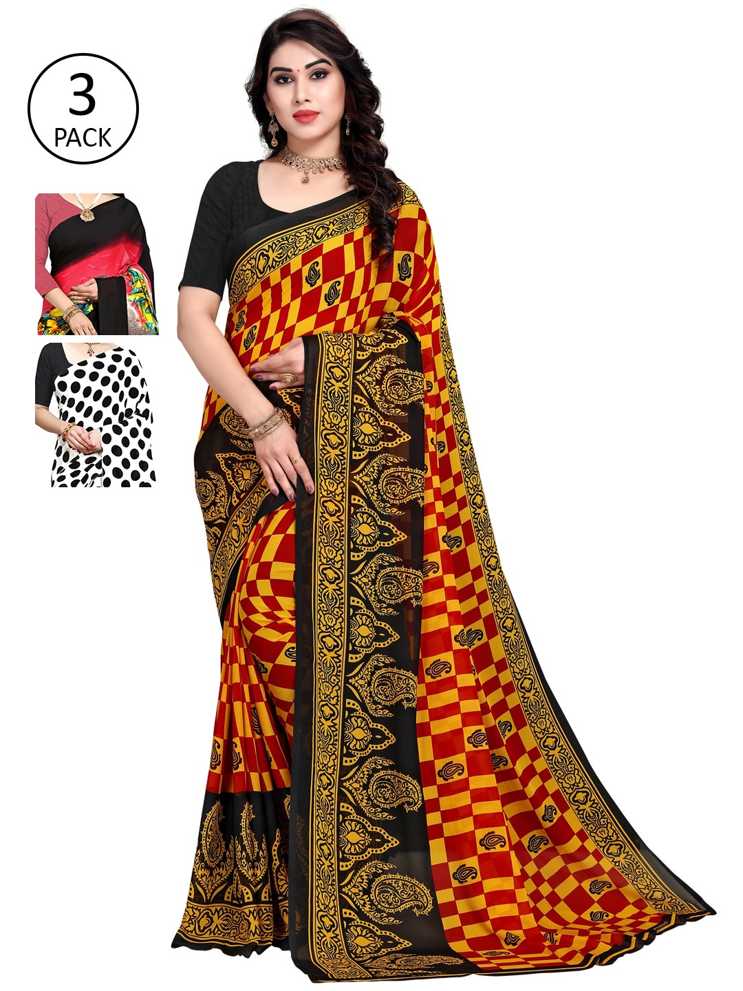 

KALINI Pack of 3 Printed Sarees, Multi