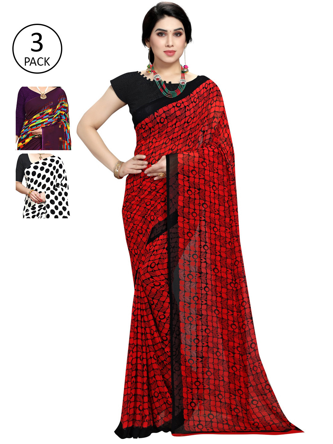 

KALINI Pack of 3 Printed Sarees, Multi