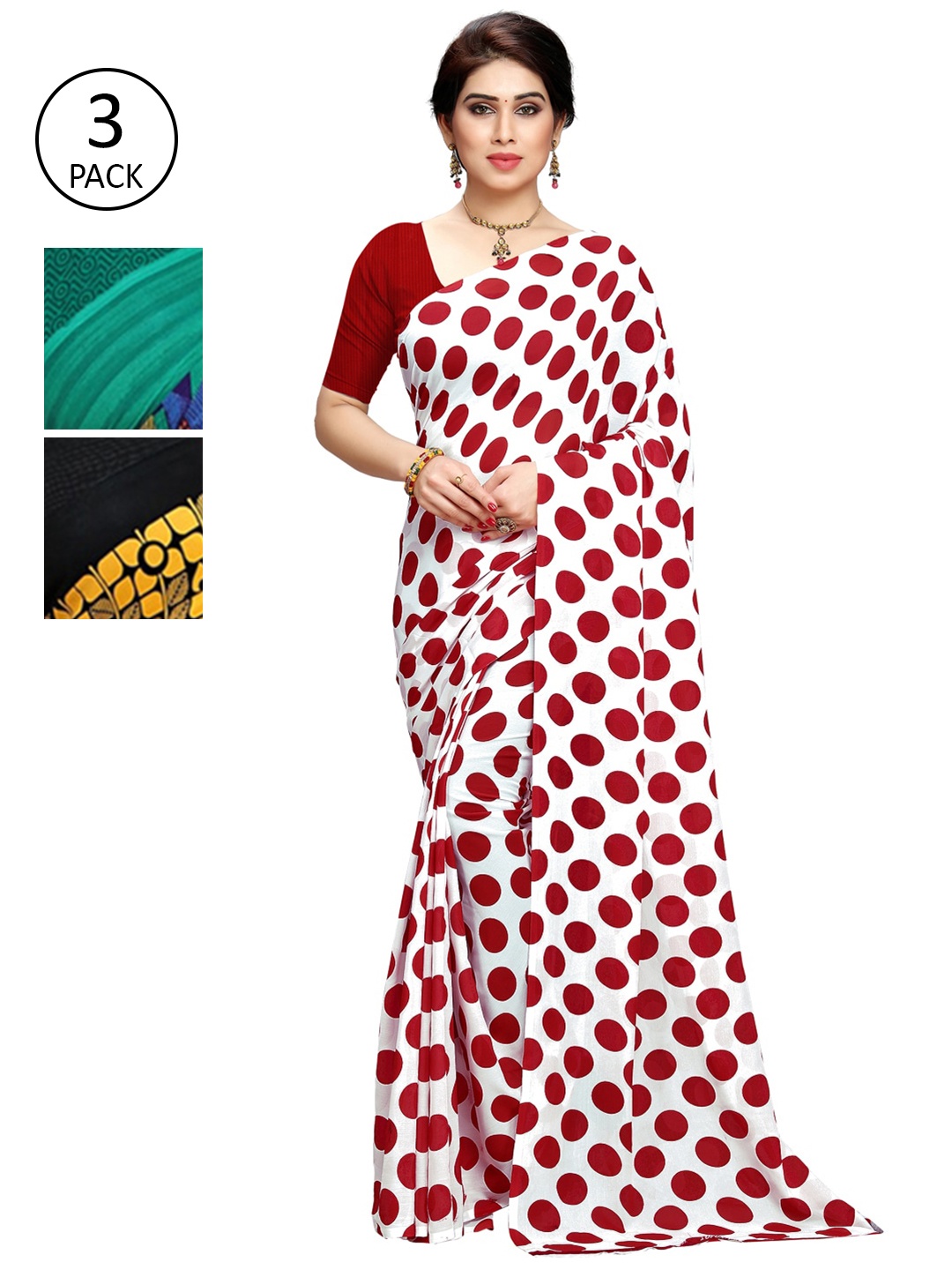 

KALINI Women Pack Of 3 White & Yellow & Green Printed Sarees