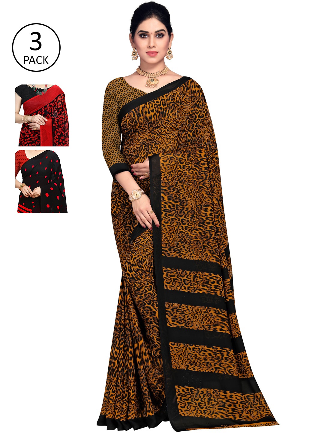 

KALINI Pack of 3 Printed Sarees, Multi
