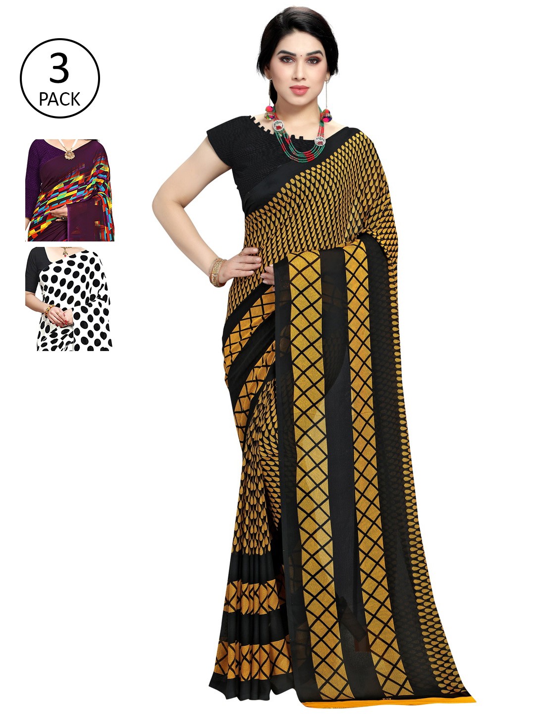 

KALINI Pack of 3 Printed Sarees, Multi