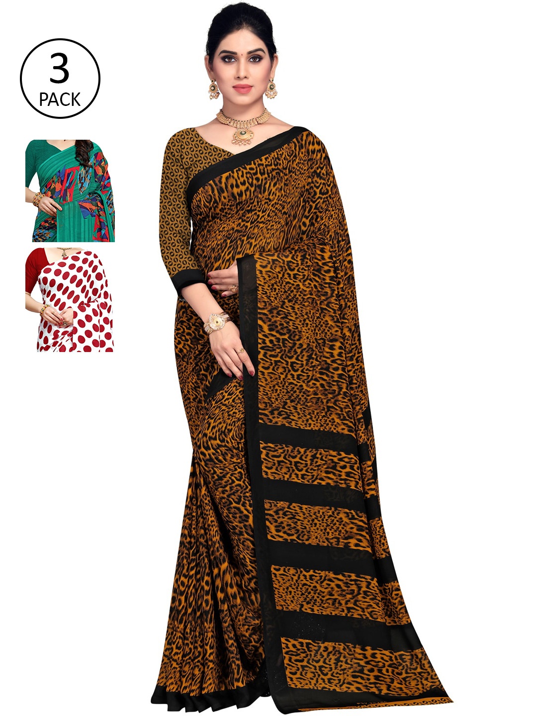 

KALINI Pack of 3 Printed Sarees, Multi